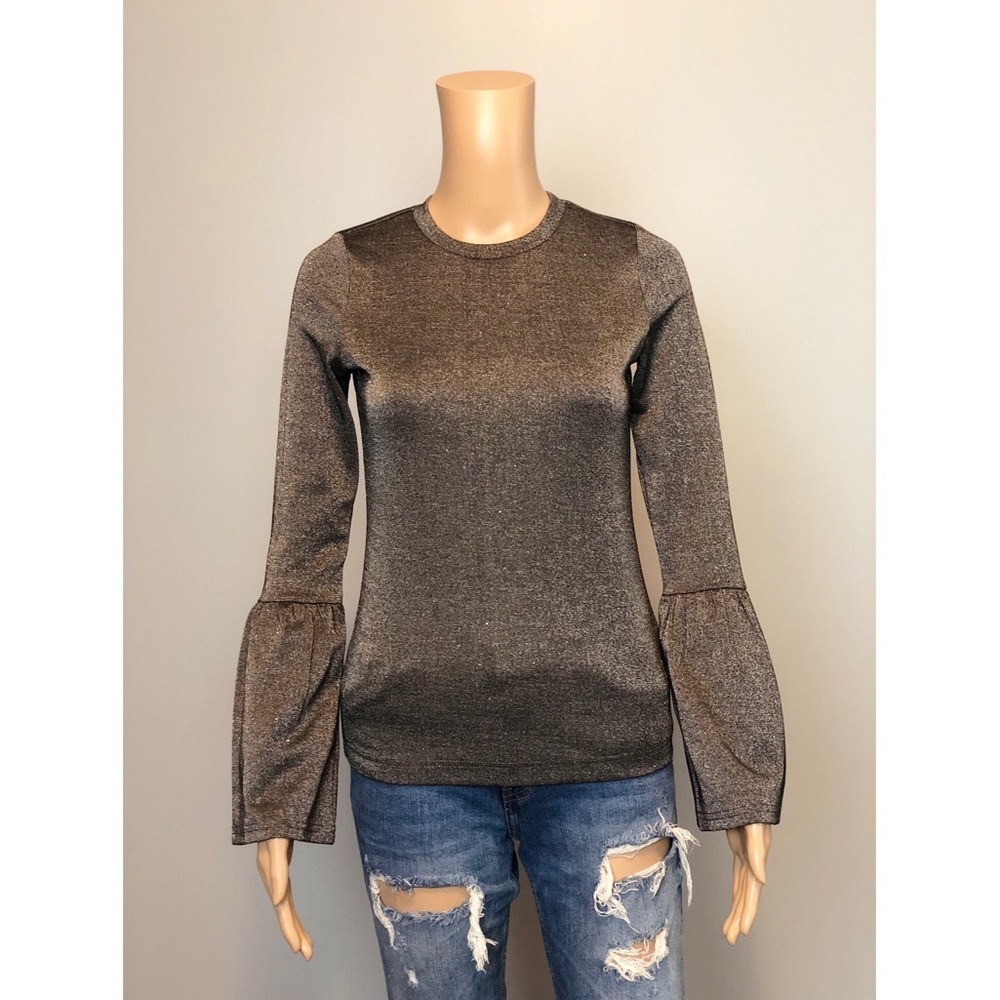 RENAMED metallic grey bell sleeve long sleeve top